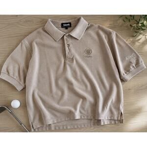 Vintage 90s Ashworth Cadillac Golf Polo Shirt Made in USA Beige Textured Knit L